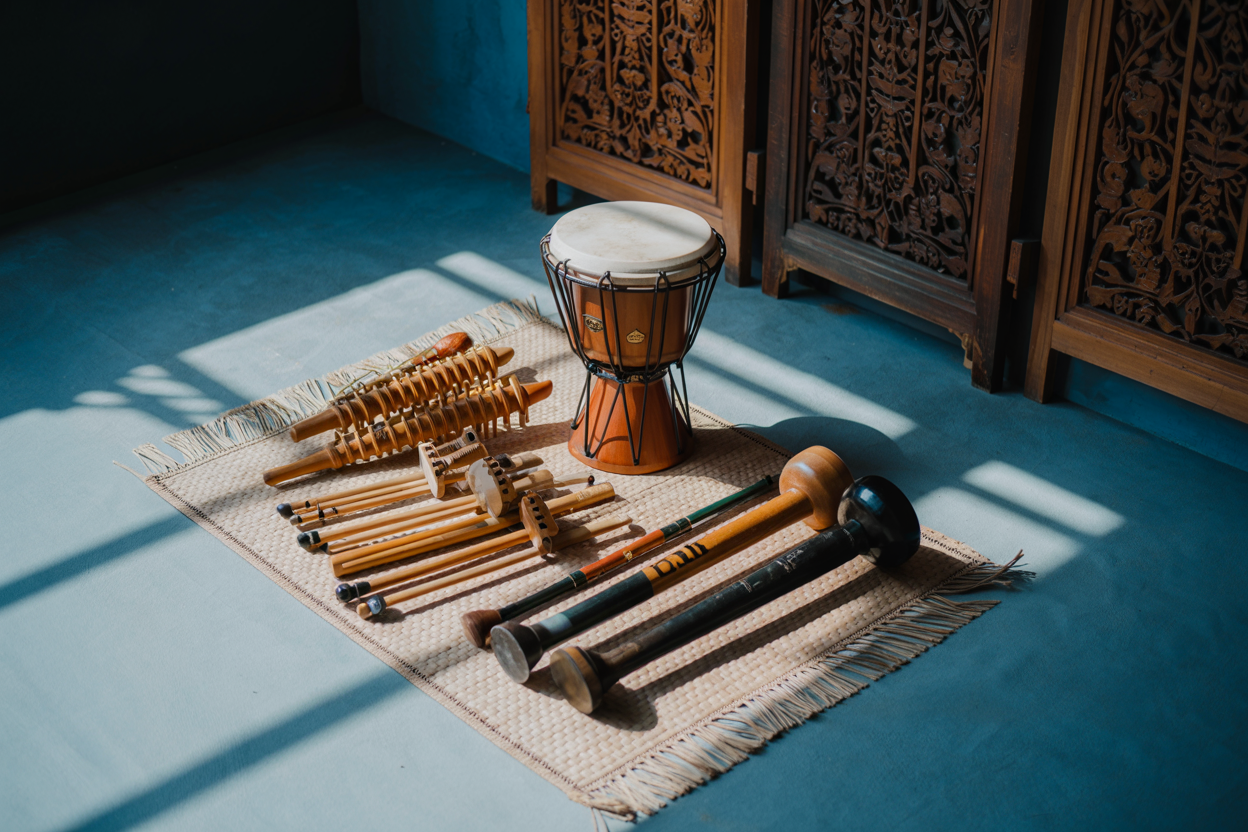 Mencoba alat musik tradisional